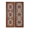 2 Piece Mango Wood Wall Panel Set with Mendallion Carving, Burnt Brown