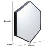 24 Inch Hexagon Modern Geometric Hanging Accent Wall Mirror, Metal Frame, Black