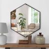 24 Inch Hexagon Modern Geometric Hanging Accent Wall Mirror, Metal Frame, Black