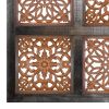 Decorative Mango Wood Wall Panel with Cutout Flower Pattern, Brown