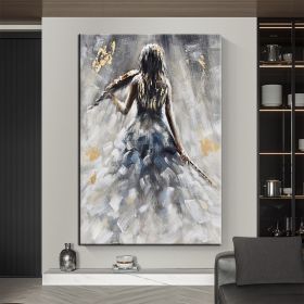 Oil Painting 100% Handmade Hand Painted Wall Art On Canvas Vertical Abstract Violin Women Back Home Decoration Decor (size: 100x150cm)