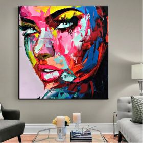 Handmade Oil Painting  Hand Painted Wall Art On Canvas Beauty Women Face Colorful Portrait Abstract Modern Home  Living Room hallway bedroom luxurious (size: 120x120cm)