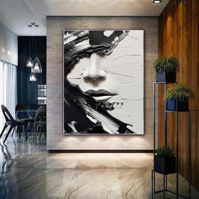 Hand Painted Oil Painting Abstract Black And White Face oil Painting Black White Wall Art Large Black And White Painting Living Room Hallway Bedroom L (style: 1, size: 150x220cm)