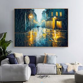 Hand Painted Oil Painting Original Urban Rain Scene oil Painting On Canvas Modern Wall Art Abstract Cityscape Painting Custom Home Decor Living room W (style: 1, size: 100x150cm)