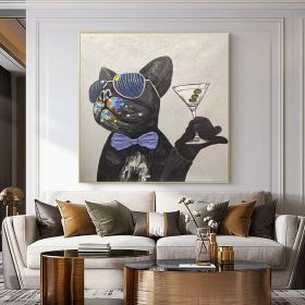 Handmade Oil Painting Custom Abstract French Bulldog Oil Painting on Canvas Original Funny Pet Painting Modern Living room Wall Decor Modern Cute Dog (style: 1, size: 60x60cm)