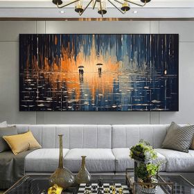 Hand Painted Oil Painting Abstract Rain Scenery Oil Painting on Canvas Original Couple Painting, Living room Wall Decor Large Fantasy Wall Art Custom (style: 1, size: 40x80cm)