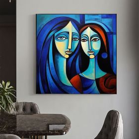 Hand Painted Oil Painting Abstract Beautiful Woman Oil Painting on Canvas Large Wall Art Original Blue Decor Minimalist Art Custom Painting Modern Liv (style: 1, size: 100x100cm)