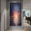 Hand Painted Oil Painting Original Rain Scenery Oil Painting on Canvas Large Modern Wall Art Custom Art Decor Abstract Landscape Painting Living room