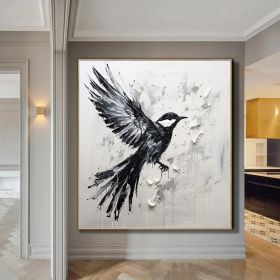 Hand Painted Oil Painting Abstract Bird oil Painting in Black And White Palette Knife Black White Wall Art Large Black And White Painting textured abs (style: 1, size: 60x60cm)