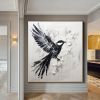 Hand Painted Oil Painting Abstract Bird oil Painting in Black And White Palette Knife Black White Wall Art Large Black And White Painting textured abs