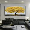 Oil Painting 100% Handmade Hand Painted Wall Art On Canvas Yellow Tree Plant Horizontal Abstract Modern Home Living Room Bedroom Luxurious Decoration