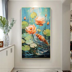 Hand Painted Oil Painting Large Abstract Lotus Oil Painting on Canvas Original Carp Painting Custom Wall Decor Living room Home Decor Large Pond Scene (style: 1, size: 70x140cm)