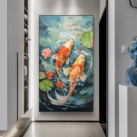 Hand Painted Oil Painting Original Carp Oil Painting on Canvas Large Wall Art Abstract Pond Scenery Wall Art Decor Modern Lotus Painting Living room W (style: 1, size: 40x80cm)