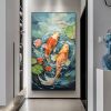 Hand Painted Oil Painting Original Carp Oil Painting on Canvas Large Wall Art Abstract Pond Scenery Wall Art Decor Modern Lotus Painting Living room W