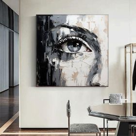 Hand Painted Oil Painting Palette Knife Eye painting Extra abstract wall art Black and white gold wall art face painting Bedroom Living room painting (style: 1, size: 150x150cm)