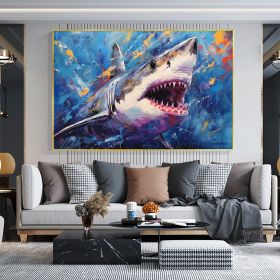 Hand Painted Oil Painting Abstract Shark Oil Painting on Canvas Original Animal Art Custom Ocean Painting Living room Wall Decor Large Wall Art Blue A (style: 1, size: 50X70cm)