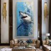 Hand Painted Oil Painting Original Shark Oil Painting on Canvas Custom Animal Painting Large Modern Wall Art Abstract Blue Ocean Art Decor Living room