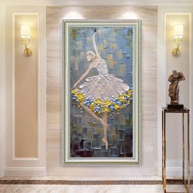 Hand Painted Oil Painting White Blue Yellow Ballet Girl Flower 3D Thick Palette Knife Oil Painting On Canvas Living Room Bedroom Decor Wall Art Painti (style: 1, size: 50x100cm)