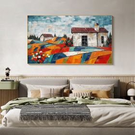 Hand Painted Oil Painting Abstract Countryside Landscape Oil Painting on Canvas Custom Colorful painting Extra Large Wall Art Bedroom Wall Decor Moder (style: 1, size: 50x100cm)