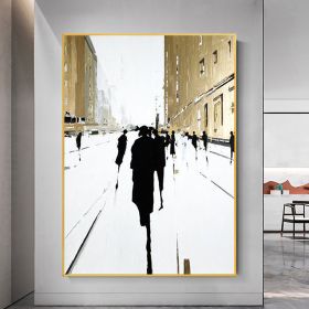 Hand Painted Oil Painting Original Cityscape Oil Painting on Canvas Modern Wall Art Abstract Gold Foil Art Building Figure Outline Painting Living roo (style: 1, size: 90x120cm)