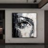 Hand Painted Oil Painting Palette Knife Eye painting Extra abstract wall art Black and white gold wall art face painting Bedroom Living room painting