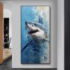 Hand Painted Oil Painting Original Shark Oil Painting on Canvas Custom Animal Painting Large Modern Wall Art Abstract Blue Ocean Art Decor Living room