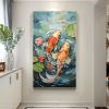 Hand Painted Oil Painting Original Carp Oil Painting on Canvas Large Wall Art Abstract Pond Scenery Wall Art Decor Modern Lotus Painting Living room W