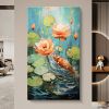 Hand Painted Oil Painting Large Abstract Lotus Oil Painting on Canvas Original Carp Painting Custom Wall Decor Living room Home Decor Large Pond Scene