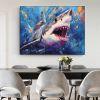 Hand Painted Oil Painting Abstract Shark Oil Painting on Canvas Original Animal Art Custom Ocean Painting Living room Wall Decor Large Wall Art Blue A