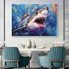 Hand Painted Oil Painting Abstract Shark Oil Painting on Canvas Original Animal Art Custom Ocean Painting Living room Wall Decor Large Wall Art Blue A