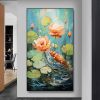 Hand Painted Oil Painting Large Abstract Lotus Oil Painting on Canvas Original Carp Painting Custom Wall Decor Living room Home Decor Large Pond Scene