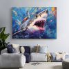 Hand Painted Oil Painting Abstract Shark Oil Painting on Canvas Original Animal Art Custom Ocean Painting Living room Wall Decor Large Wall Art Blue A