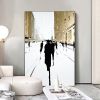 Hand Painted Oil Painting Original Cityscape Oil Painting on Canvas Modern Wall Art Abstract Gold Foil Art Building Figure Outline Painting Living roo