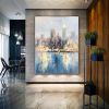 Hand Painted Oil Painting Modern city Wall art City Landscape Oil Painting Rain Day Painting Street Scene Painting Impressionism Painting Original cit