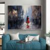 Hand Painted Oil Painting Abstract Cityscape Oil Painting On Canvas Original Woman In Red Painting Living Room Wall Decor Female Portrait Painting Lar