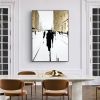 Hand Painted Oil Painting Original Cityscape Oil Painting on Canvas Modern Wall Art Abstract Gold Foil Art Building Figure Outline Painting Living roo