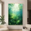 Hand Painted Oil Painting Abstract Water Scenery Oil Painting on Canvas Original Landscape Painting Living Room Home Decor Green Wall Art Custom Plant