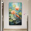 Hand Painted Oil Painting Large Abstract Lotus Oil Painting on Canvas Original Carp Painting Custom Wall Decor Living room Home Decor Large Pond Scene