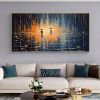 Hand Painted Oil Painting Abstract Rain Scenery Oil Painting on Canvas Original Couple Painting, Living room Wall Decor Large Fantasy Wall Art Custom