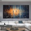 Hand Painted Oil Painting Abstract Rain Scenery Oil Painting on Canvas Original Couple Painting, Living room Wall Decor Large Fantasy Wall Art Custom