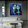 Hand Painted Oil Painting Abstract Beautiful Woman Oil Painting on Canvas Large Wall Art Original Blue Decor Minimalist Art Custom Painting Modern Liv