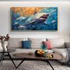 Hand Painted Oil Painting Large Abstract Shark Oil Painting on Canvas Original Fish School Painting Ocean Art Decor Living room Wall Decor Modern Blue