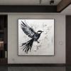 Hand Painted Oil Painting Abstract Bird oil Painting in Black And White Palette Knife Black White Wall Art Large Black And White Painting textured abs