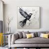 Hand Painted Oil Painting Abstract Bird oil Painting in Black And White Palette Knife Black White Wall Art Large Black And White Painting textured abs