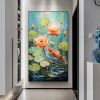 Hand Painted Oil Painting Large Abstract Lotus Oil Painting on Canvas Original Carp Painting Custom Wall Decor Living room Home Decor Large Pond Scene