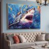 Hand Painted Oil Painting Abstract Shark Oil Painting on Canvas Original Animal Art Custom Ocean Painting Living room Wall Decor Large Wall Art Blue A