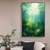 Hand Painted Oil Painting Abstract Water Scenery Oil Painting on Canvas Original Landscape Painting Living Room Home Decor Green Wall Art Custom Plant