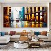 Hand Painted Oil Painting Abstract Urban Rain Scene oil Painting On Canvas Original Wall Decor Modern Cityscape Painting Large Wall Art Living room Ho