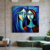 Hand Painted Oil Painting Abstract Beautiful Woman Oil Painting on Canvas Large Wall Art Original Blue Decor Minimalist Art Custom Painting Modern Liv